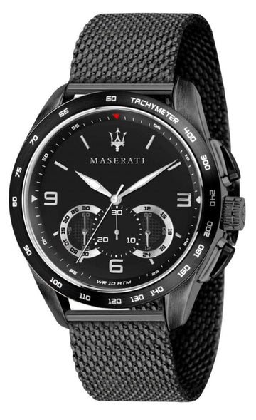 Shop Authentic Maserati Traguardo Chronograph Black Dial Black Mesh Bracelet Watch For Men - R8873612031 - Luxxuri