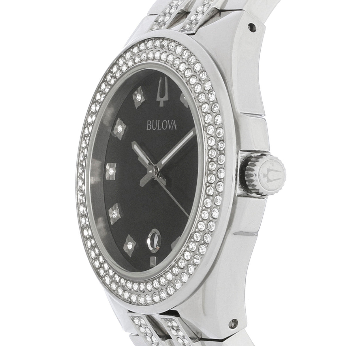  Shop Authentic Bulova Crystal Collection Black Dial Silver Steel Strap Watch for Men - 96K102 - Luxxuri