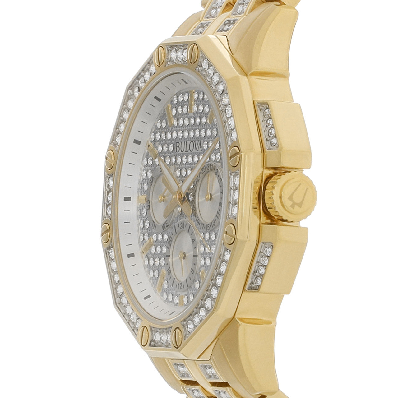  Shop Authentic Bulova Crystal Collection Octova White Dial Gold Steel Strap Watch for Men - 98C126 - Luxxuri