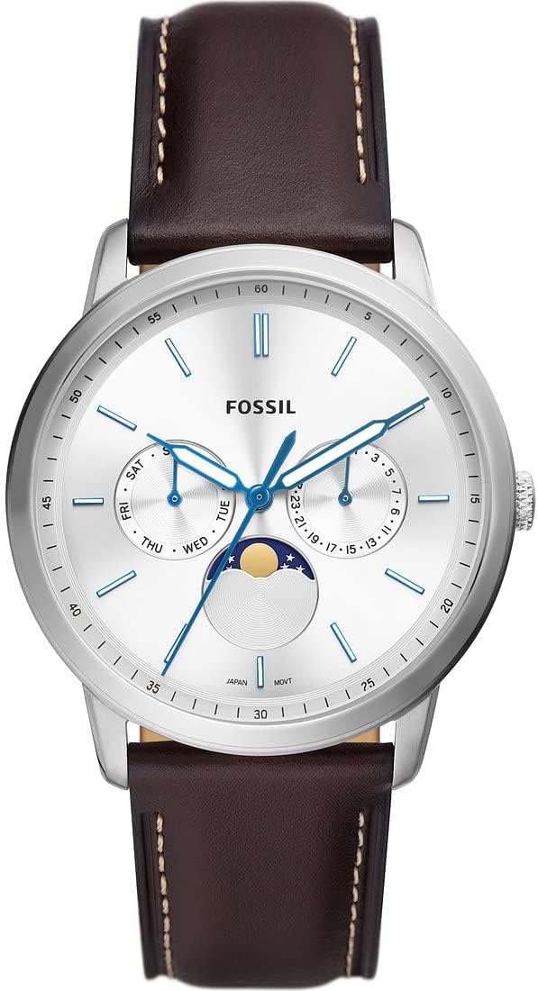  Shop Authentic Fossil Neutra Minimalist Moonphase Silver Dial Brown Leather Strap Watch for Men - FS5905 - Luxxuri