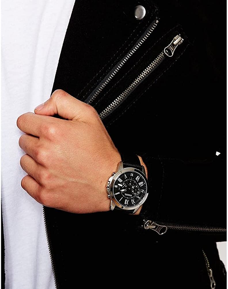  Shop Authentic Fossil Grant Chronograph Black Dial Black Leather Strap Watch for Men - FS4812 - Luxxuri