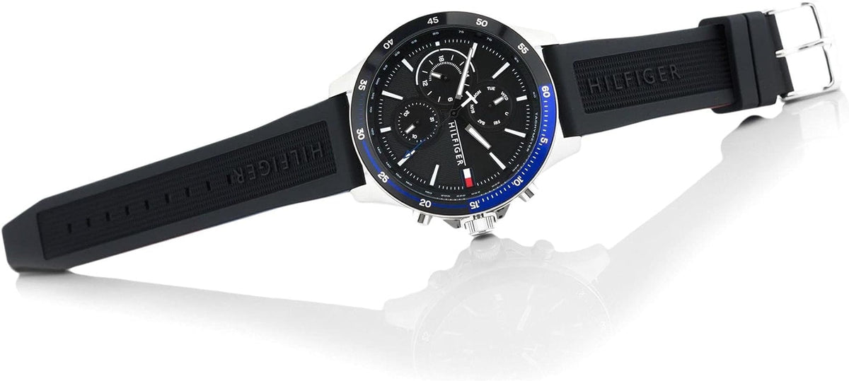  Shop Authentic Tommy Hilfiger Bank Quartz Black Dial Black Rubber Strap Watch for Men - 1791724 - Luxxuri