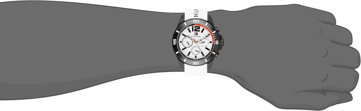  Shop Authentic Tommy Hilfiger Nolan Multi Function White Dial White Rubber Strap Watch for Men - 1791146 - Luxxuri