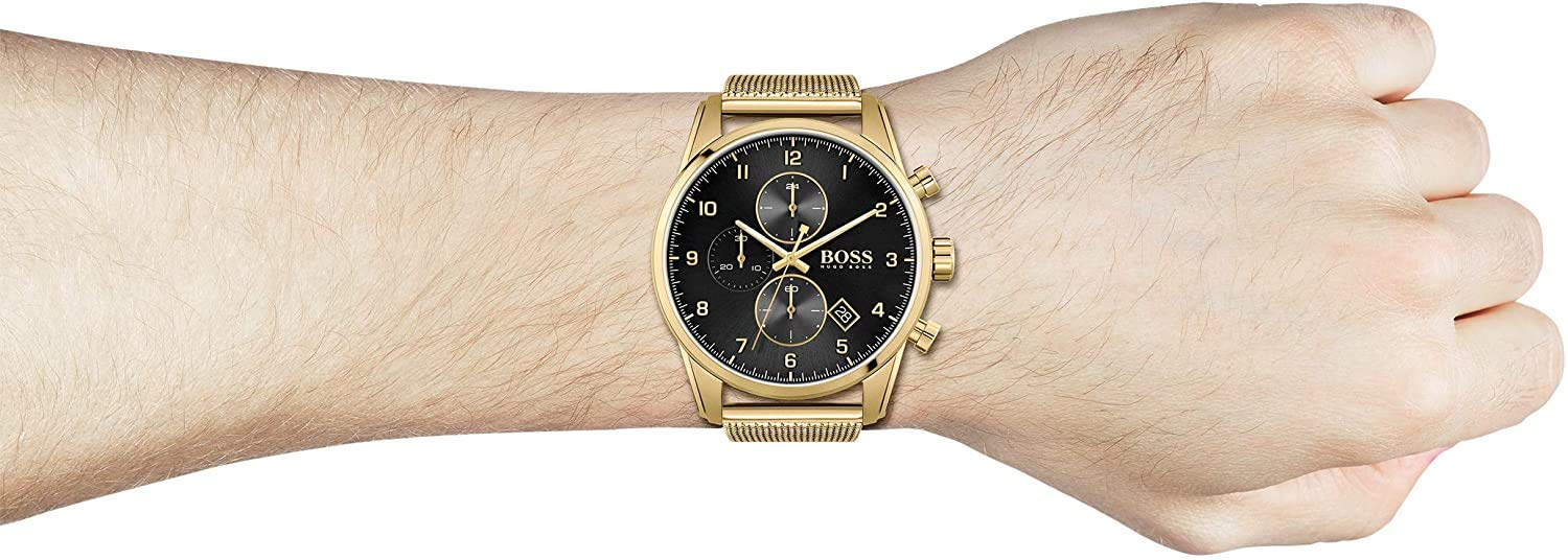  Shop Authentic Hugo Boss Skymaster Black Dial Gold Mesh Bracelet Watch for Men - 1513838 - Luxxuri