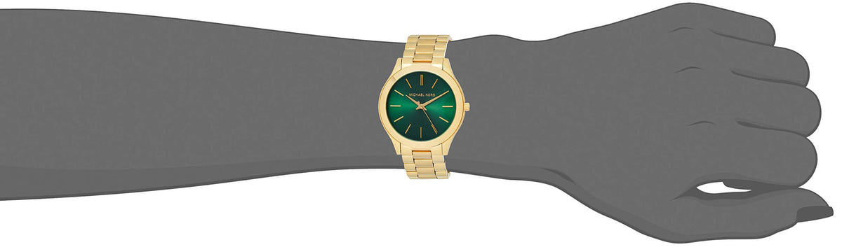  Shop Authentic Michael Kors Slim Runway Green Dial Gold Steel Strap Watch for Women - MK3435 - Luxxuri