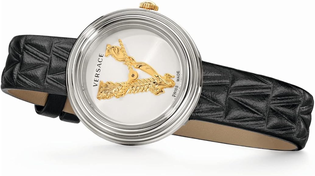  Shop Authentic Versace Virtus Quartz White Dial Black Leather Strap Watch For Women - VET300421 - Luxxuri