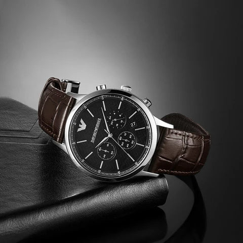  Shop Authentic Emporio Armani Renato Chronograph Black Dial Brown Leather Strap Watch For Men - AR2482 - Luxxuri