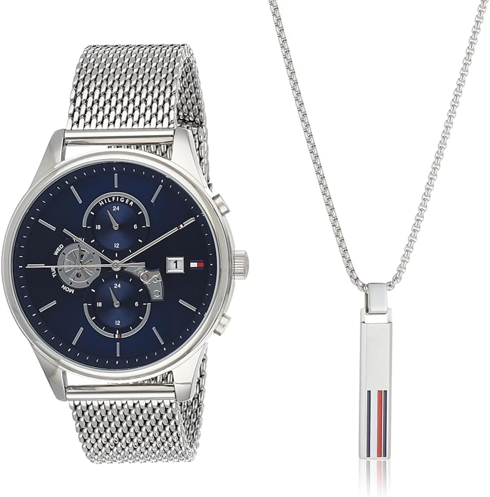  Shop Authentic Tommy Hilfiger Weston Chronograph Blue Dial Silver Mesh Bracelet Watch For Men - 1710504 - Luxxuri