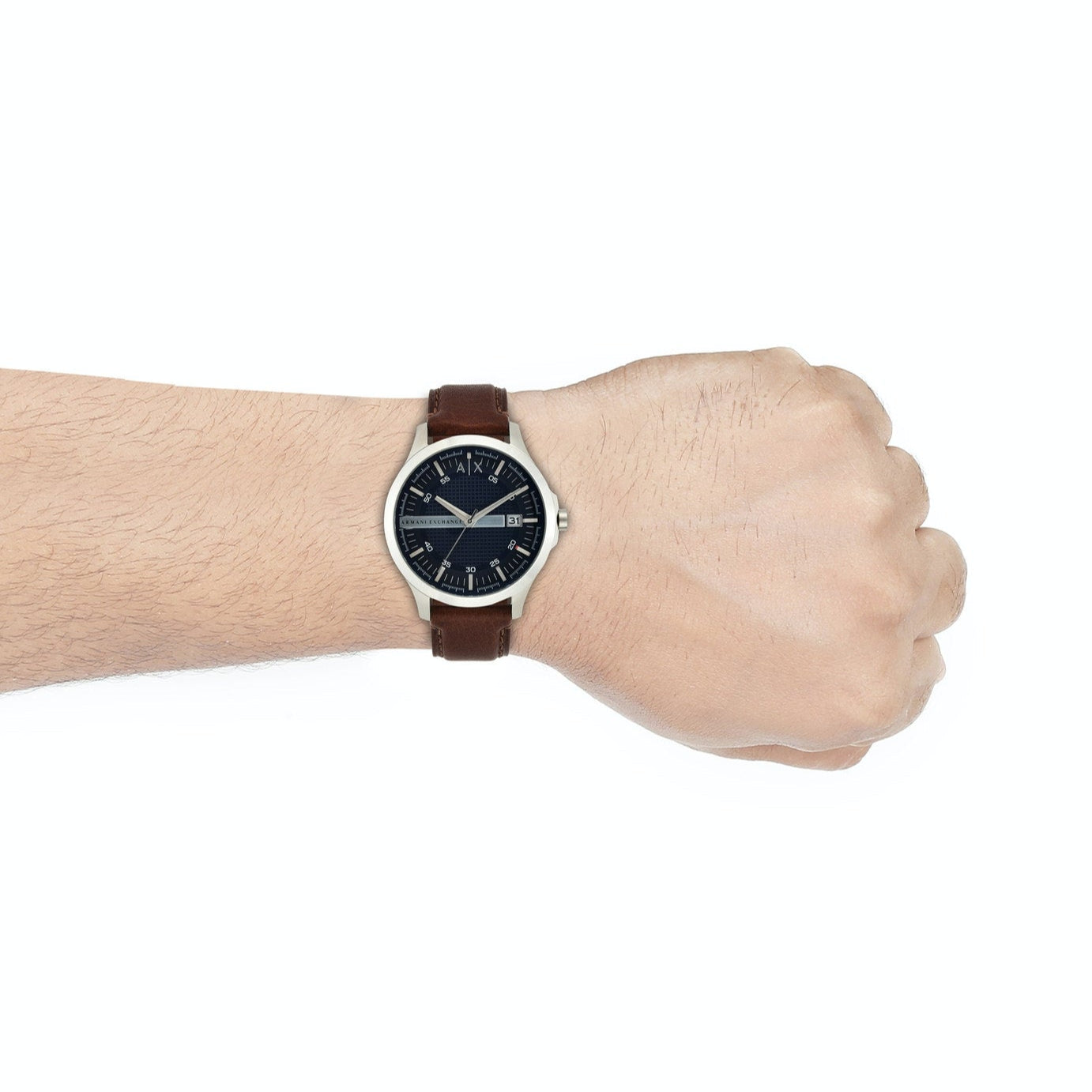  Shop Authentic Armani Exchange Hampton Chronograph Blue Dial Brown Leather Strap Watch For Men - AX2133 - Luxxuri