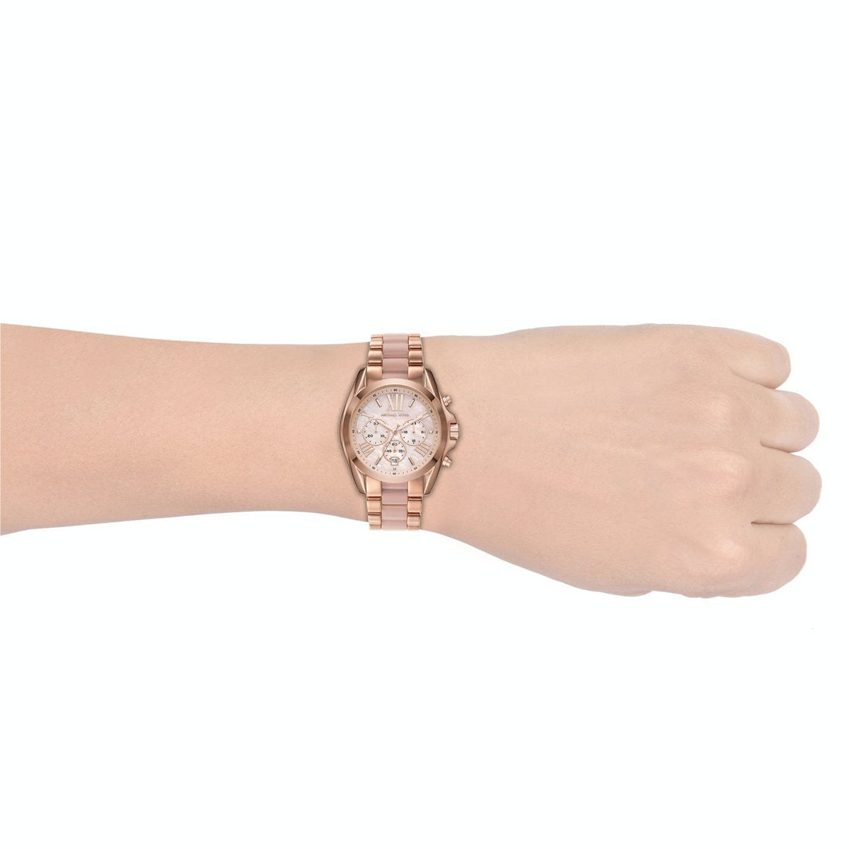  Shop Authentic Michael Kors Bradshaw Chronograph Pink Dial Two Tone Steel Strap Watch For Women - MK6830 - Luxxuri