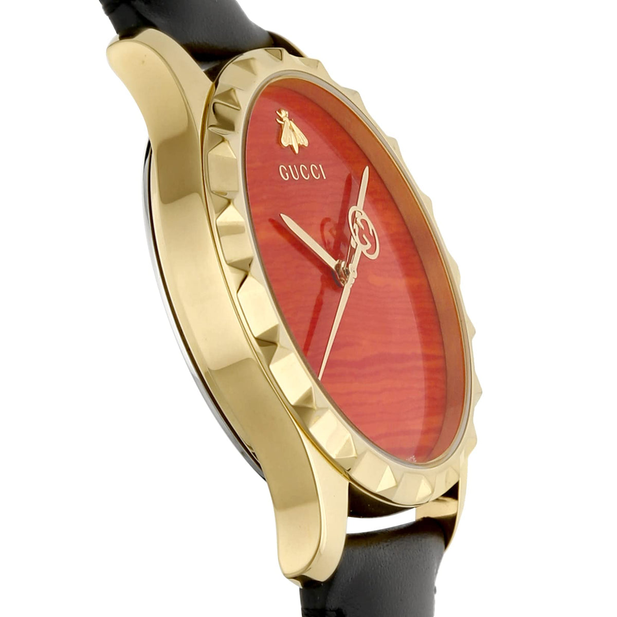  Shop Authentic Gucci G Timeless Coral Red Dial Black Leather Strap Watch For Men - YA126464 - Luxxuri