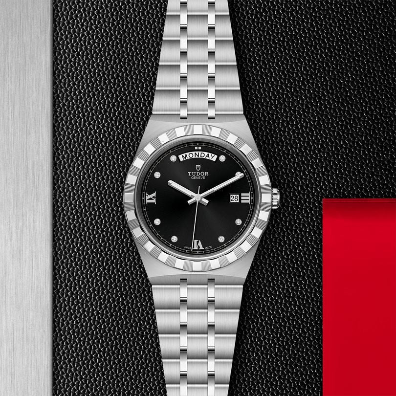  Shop Authentic Tudor Royal Automatic Diamonds Black Dial Silver Steel Strap Watch for Men - M28600-0004 - Luxxuri