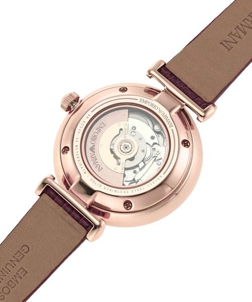  Shop Authentic Emporio Armani Meccanico Automatic Silver Dial Burgundy Leather Strap Watch For Women - AR60044 - Luxxuri