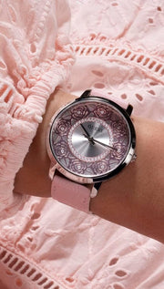  Shop Authentic Guess Dahlia Analog Silver Dial Pink Leather Strap Watch for Women - GW0529L1 - Luxxuri