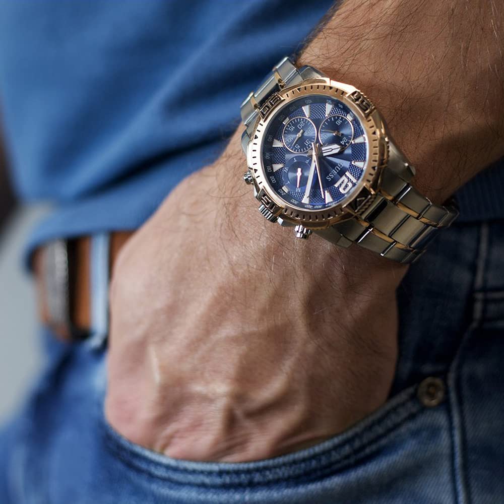  Shop Authentic Guess Commander Chronograph Blue Dial Two Tone Steel Strap Watch for Men - GW0056G5 - Luxxuri