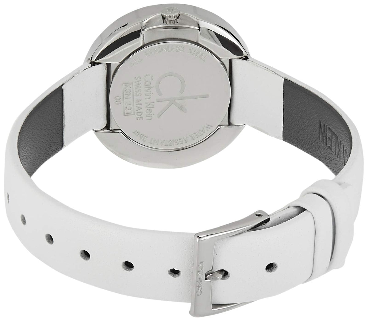  Shop Authentic Calvin Klein Firm Silver Dial White Leather Strap Watch for Women - K3N231L6 - Luxxuri