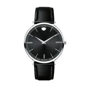  Shop Authentic Movado Ultra Slim Black Dial Black Leather Strap Watch For Men - 0607086 - Luxxuri