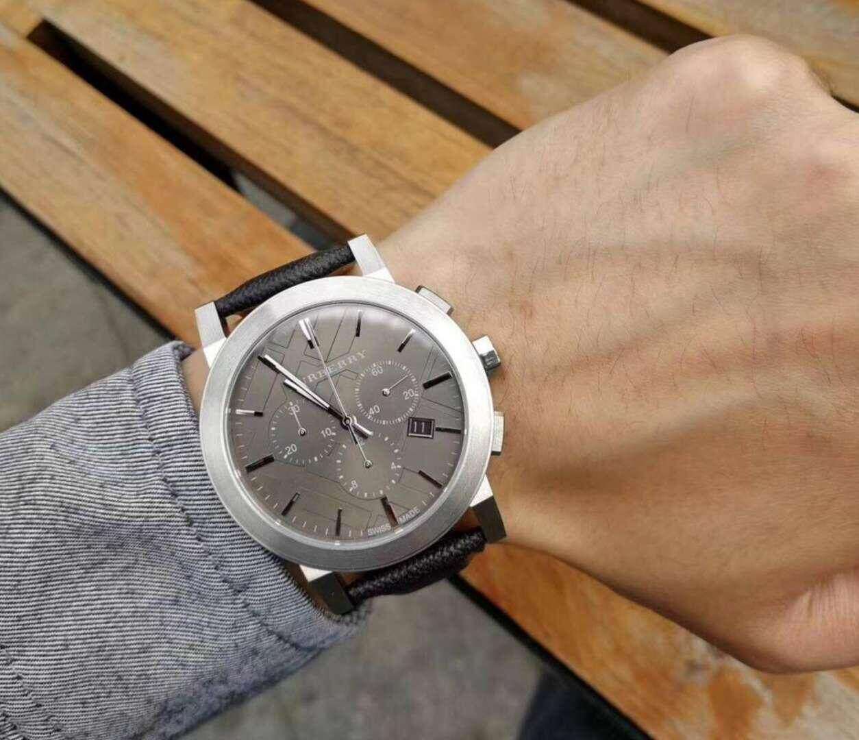  Shop Authentic Burberry The City Smoke Dial Checked Brown Leather Strap Watch for Men - BU9358 - Luxxuri