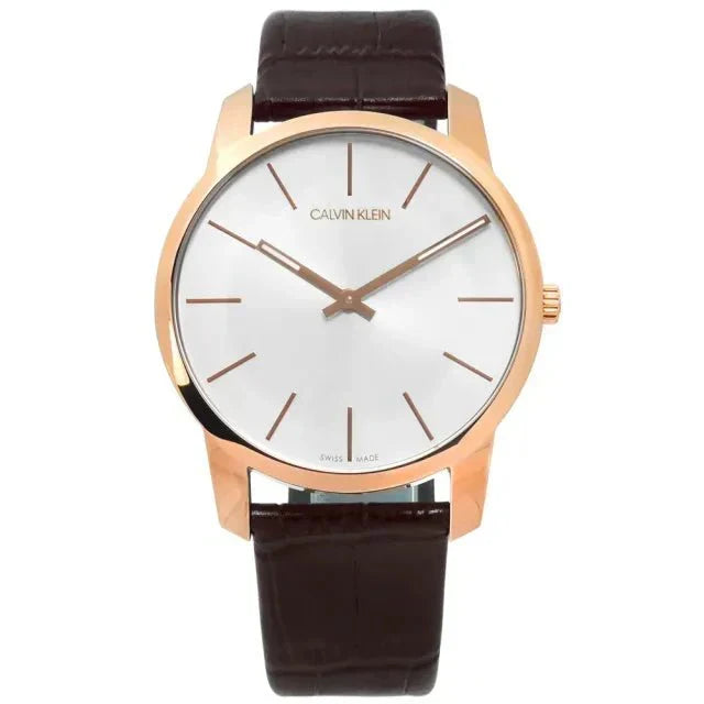  Shop Authentic Calvin Klein City Silver Dial Brown Leather Strap Watch For Men - K2G21629 - Luxxuri