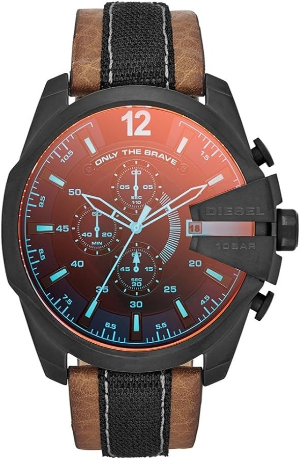  Shop Authentic Diesel Mega Chief Quartz Black Dial Two Tone Leather Strap Watch For Men - DZ4305 - Luxxuri