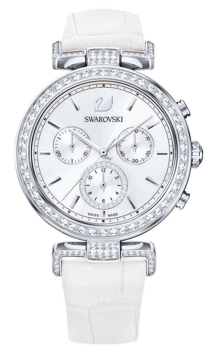  Shop Authentic Swarovski Era Journey Silver Dial White Leather Strap Watch for Women - 5295346 - Luxxuri