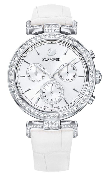  Shop Authentic Swarovski Era Journey Silver Dial White Leather Strap Watch for Women - 5295346 - Luxxuri