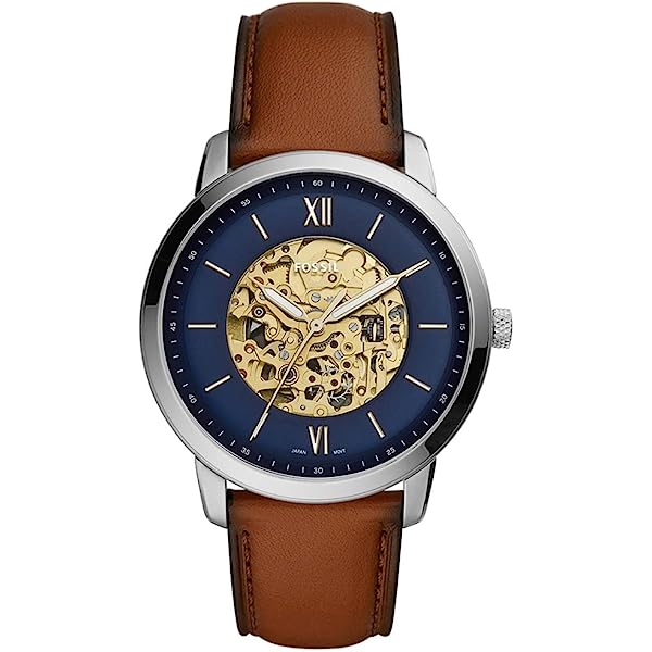  Shop Authentic Fossil Townsman Automatic Skeleton Blue Dial Brown Leather Strap Watch for Men - ME3154 - Luxxuri