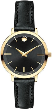  Shop Authentic Movado Ultra Slim Black Dial Black Leather Strap Watch For Women -  0607095 - Luxxuri