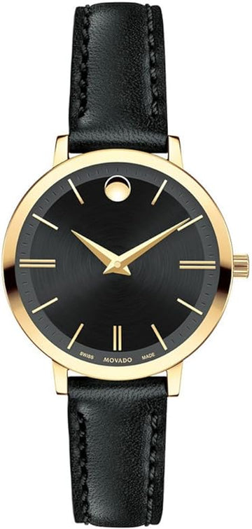  Shop Authentic Movado Ultra Slim Black Dial Black Leather Strap Watch For Women -  0607095 - Luxxuri