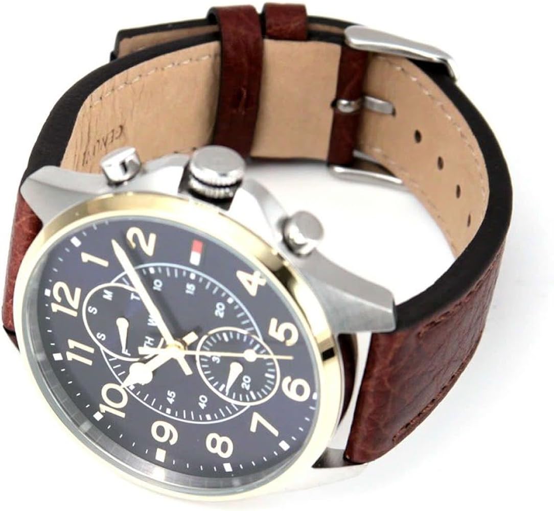  Shop Authentic Tommy Hilfiger Dean Multifunctional Blue Dial Brown Leather Strap Watch for Men - 1791275 - Luxxuri