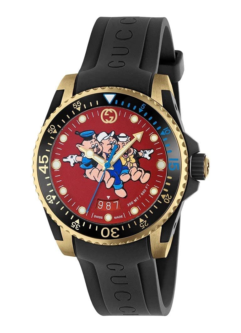  Shop Authentic Gucci Dive Quartz Red Dial Black Rubber Strap Watch For Men - YA136325 - Luxxuri