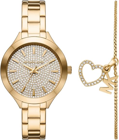  Shop Authentic Michael Kors Slim Runway Crystals Gold Dial Gold Steel Strap Watch for Women - MK1046 - Luxxuri