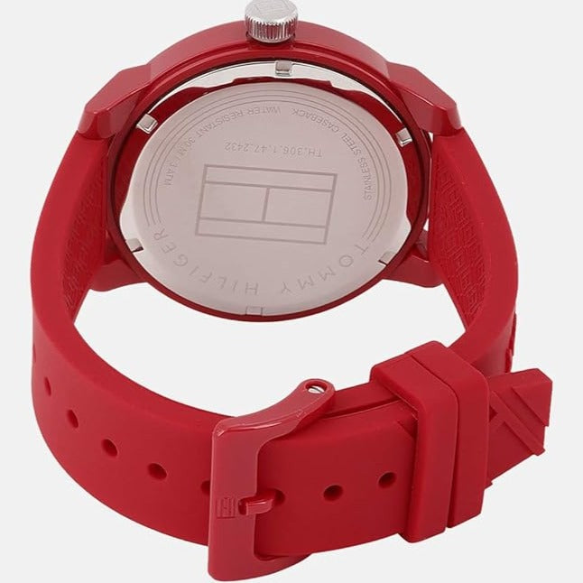  Shop Authentic Tommy Hilfiger Denim Quartz Red Dial Red Rubber Strap Watch for Men - 1791480 - Luxxuri