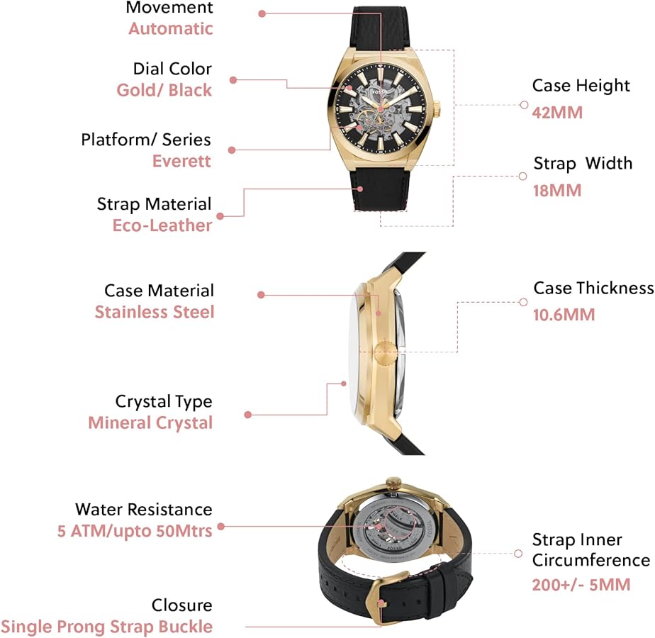  Shop Authentic Fossil Everett Automatic Skeleton Black Dial Black Leather Strap Watch for Men - ME3208 - Luxxuri