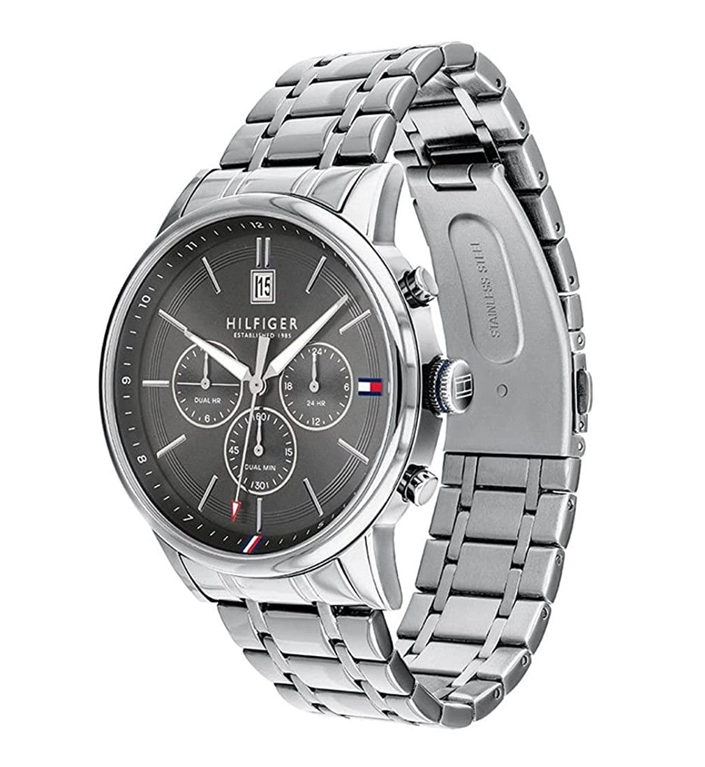  Shop Authentic Tommy Hilfiger Kyle Chronograph Grey Dial Silver Steel Strap Watch for Men - 1791632 - Luxxuri