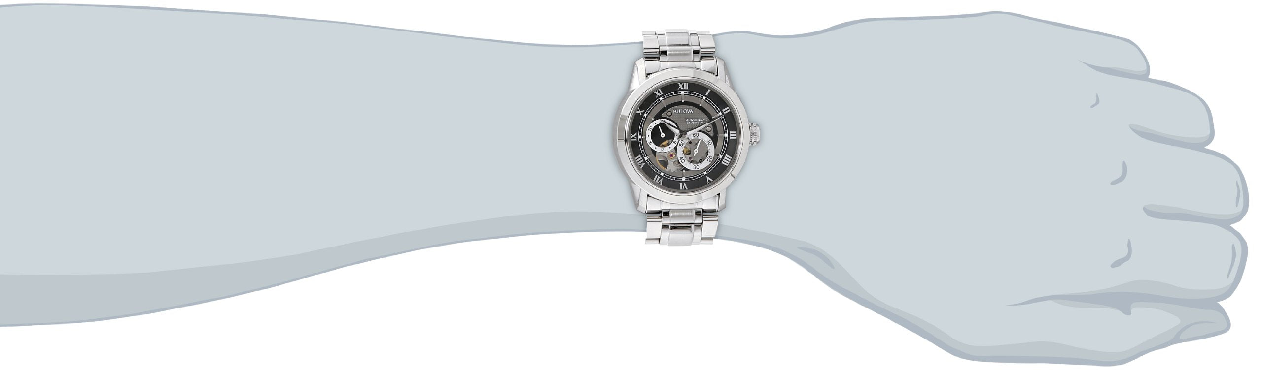 Shop Authentic Bulova BVA Dual Aperture Black Dial Silver Steel Strap Watch for Men - 96A119 - Luxxuri