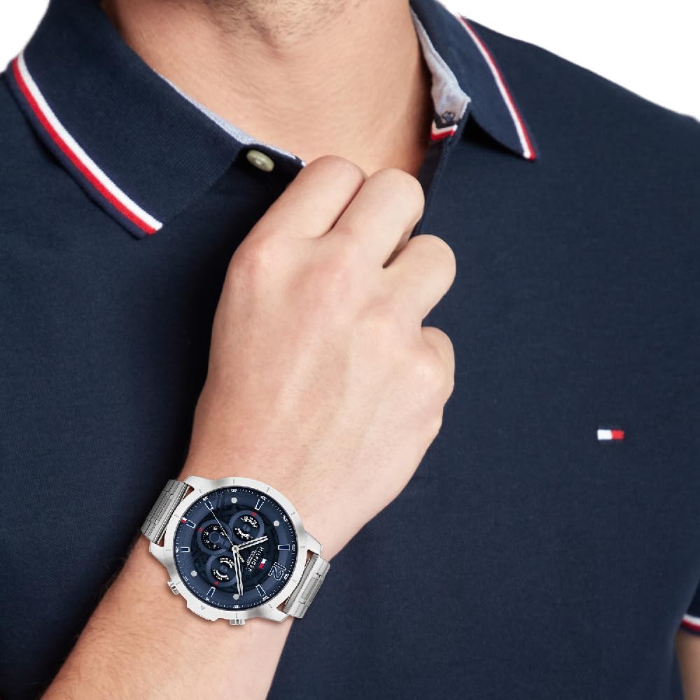  Shop Authentic Tommy Hilfiger Luca Chronograph Blue Dial Silver Steel Strap Watch For Men - 1710492 - Luxxuri