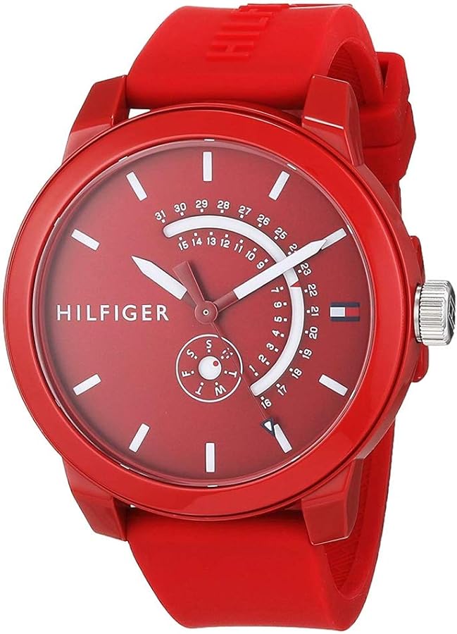  Shop Authentic Tommy Hilfiger Denim Quartz Red Dial Red Rubber Strap Watch for Men - 1791480 - Luxxuri