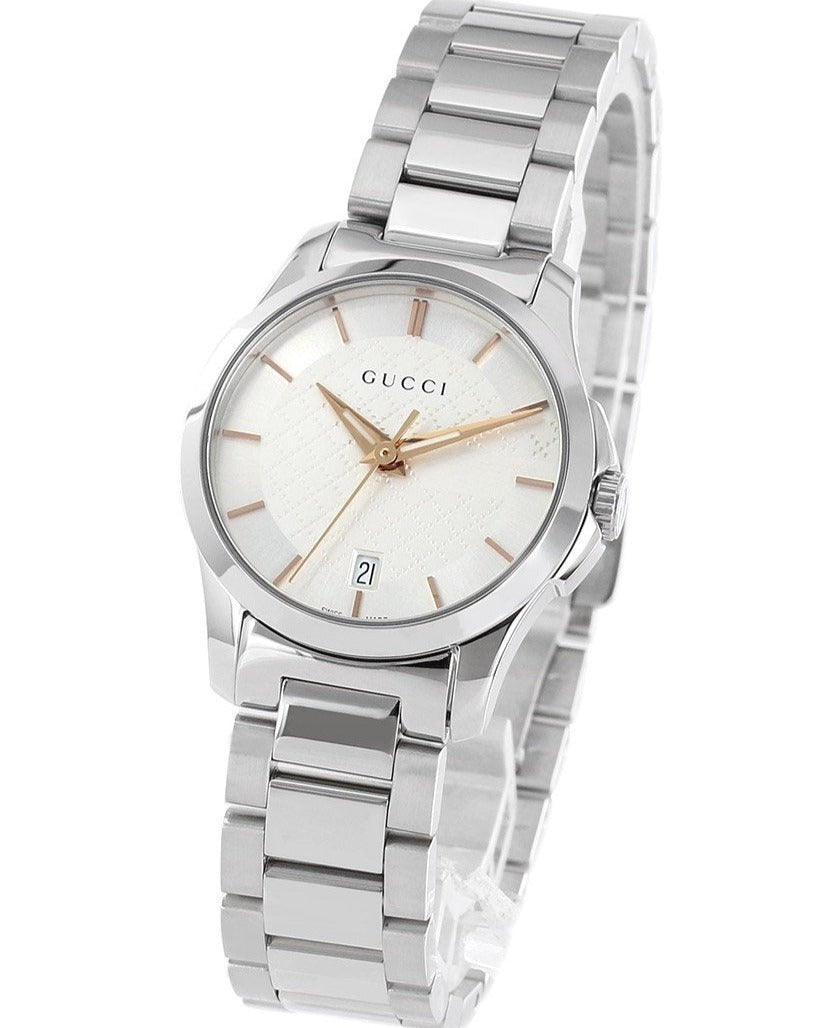  Shop Authentic Gucci G Timeless Silver Dial Silver Steel Strap Watch For Women - YA126523 - Luxxuri