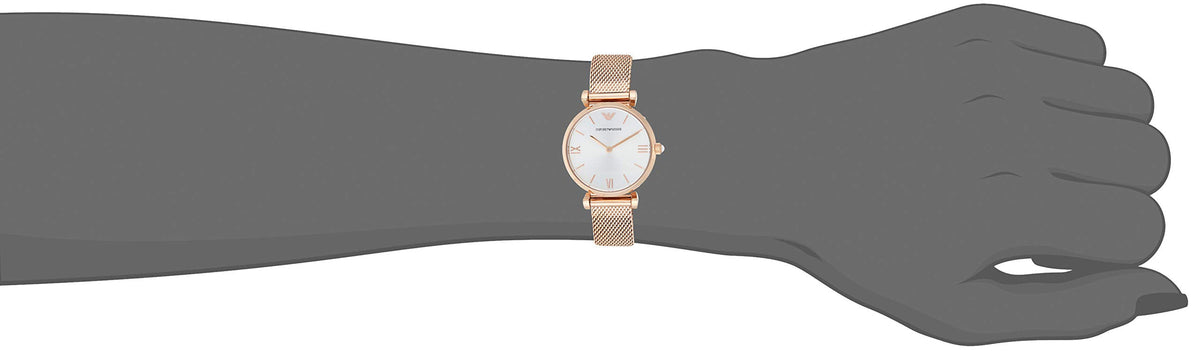  Shop Authentic Emporio Armani Gianni T Bar Silver Dial Rose Gold Mesh Bracelet Watch For Women - AR1956 - Luxxuri