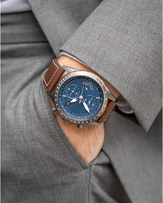  Shop Authentic Hugo Boss Pilot Edition Blue Dial Brown Leather Strap Watch for Men - 1513852 - Luxxuri