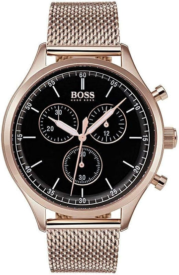  Shop Authentic Hugo Boss Companion Chronograph Black Dial Rose Gold Steel Strap Watch For Men - 1513548 - Luxxuri