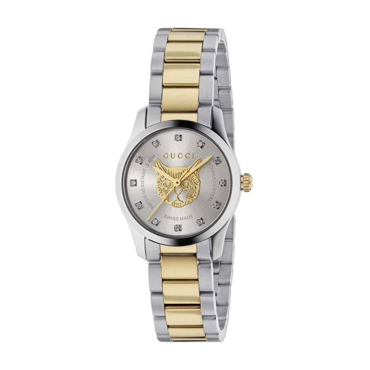  Shop Authentic Gucci G Timeless Quartz Diamonds Silver Dial Two Tone Steel Strap Watch For Women - YA1265016 - Luxxuri