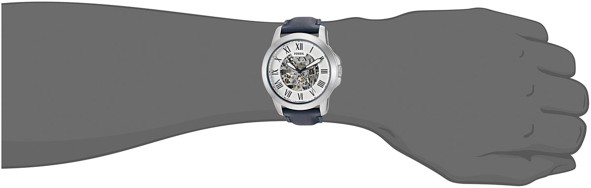  Shop Authentic Fossil Grant Automatic Skeleton Silver Dial Blue Leather Strap Watch for Men - ME3111 - Luxxuri