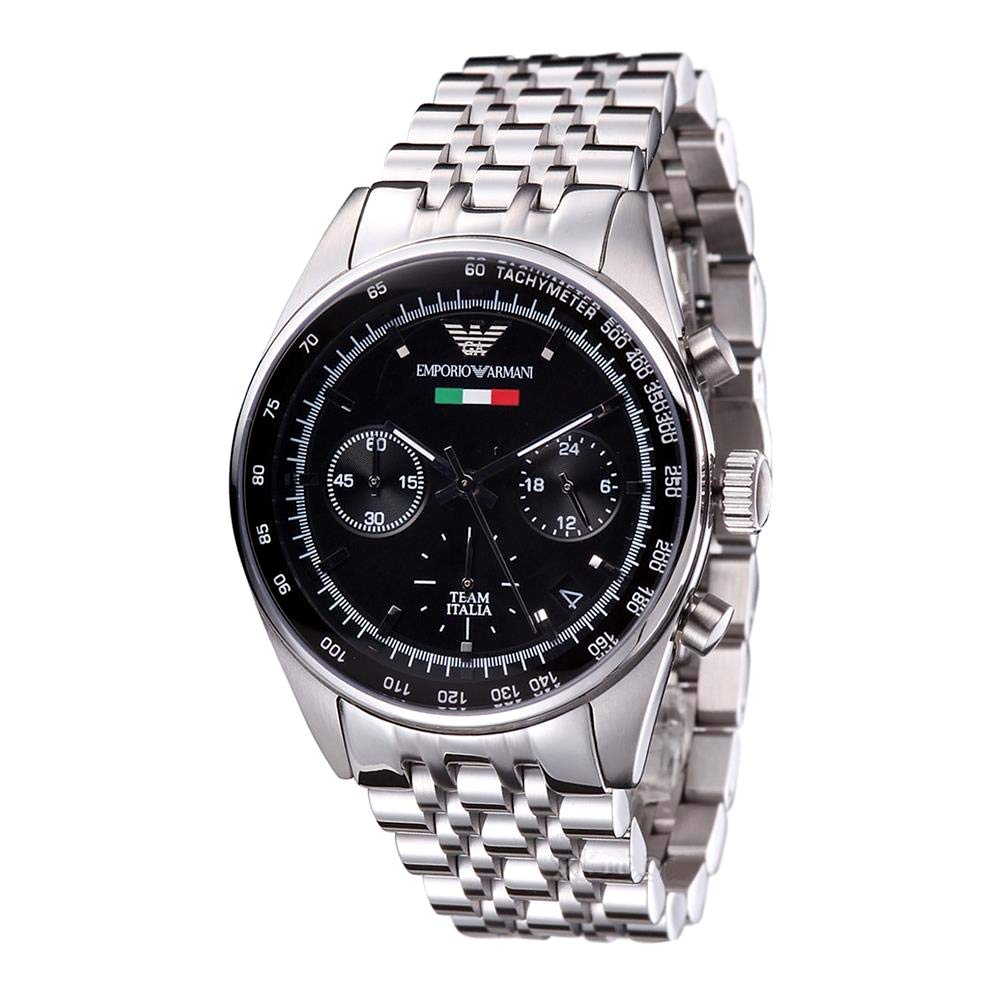  Shop Authentic Emporio Armani Sportivo Chronograph Black Dial Silver Steel Strap Watch For Men - AR5984 - Luxxuri