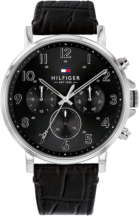  Shop Authentic Tommy Hilfiger Baker Chronograph Black Dial Black Leather Strap Watch For Men - 1710449 - Luxxuri