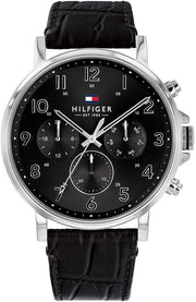  Shop Authentic Tommy Hilfiger Baker Chronograph Black Dial Black Leather Strap Watch For Men - 1710449 - Luxxuri