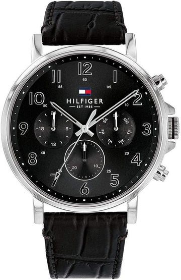  Shop Authentic Tommy Hilfiger Baker Chronograph Black Dial Black Leather Strap Watch For Men - 1710449 - Luxxuri