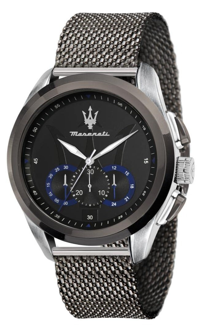  Shop Authentic Maserati Traguardo Chronograph Black Dial Mesh Bracelet Watch For Men - R8873612006 - Luxxuri