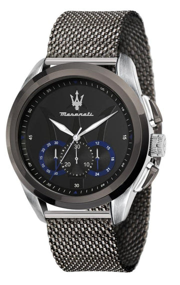  Shop Authentic Maserati Traguardo Chronograph Black Dial Mesh Bracelet Watch For Men - R8873612006 - Luxxuri